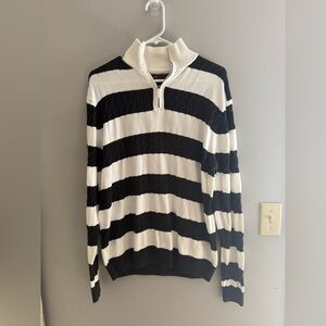 Perry Ellis Pullover High Neck Long Sleeve Sweater Mens SZ M Cable Knit Striped